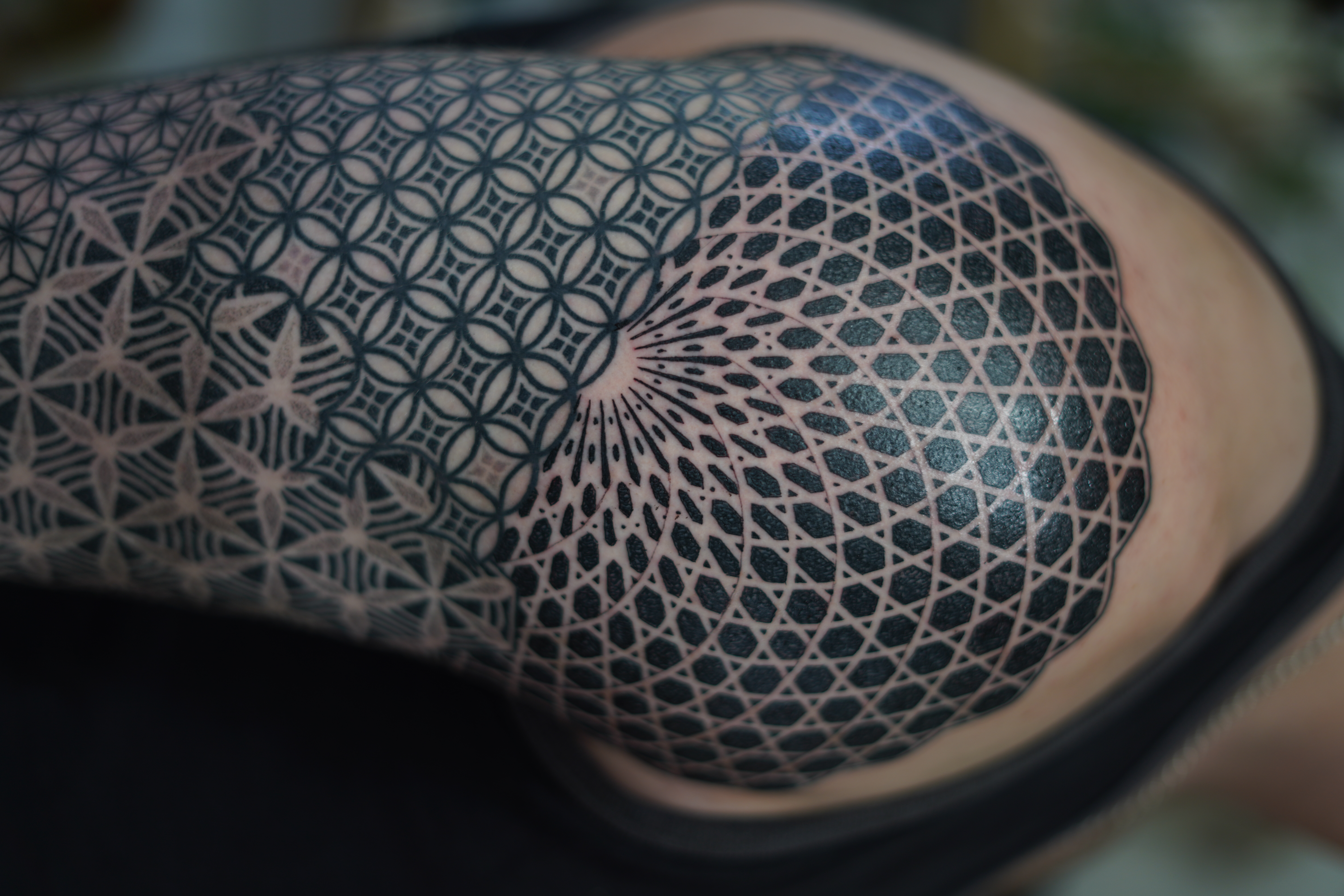 Dotwork sacred geometry tattoo by Steve Sherick