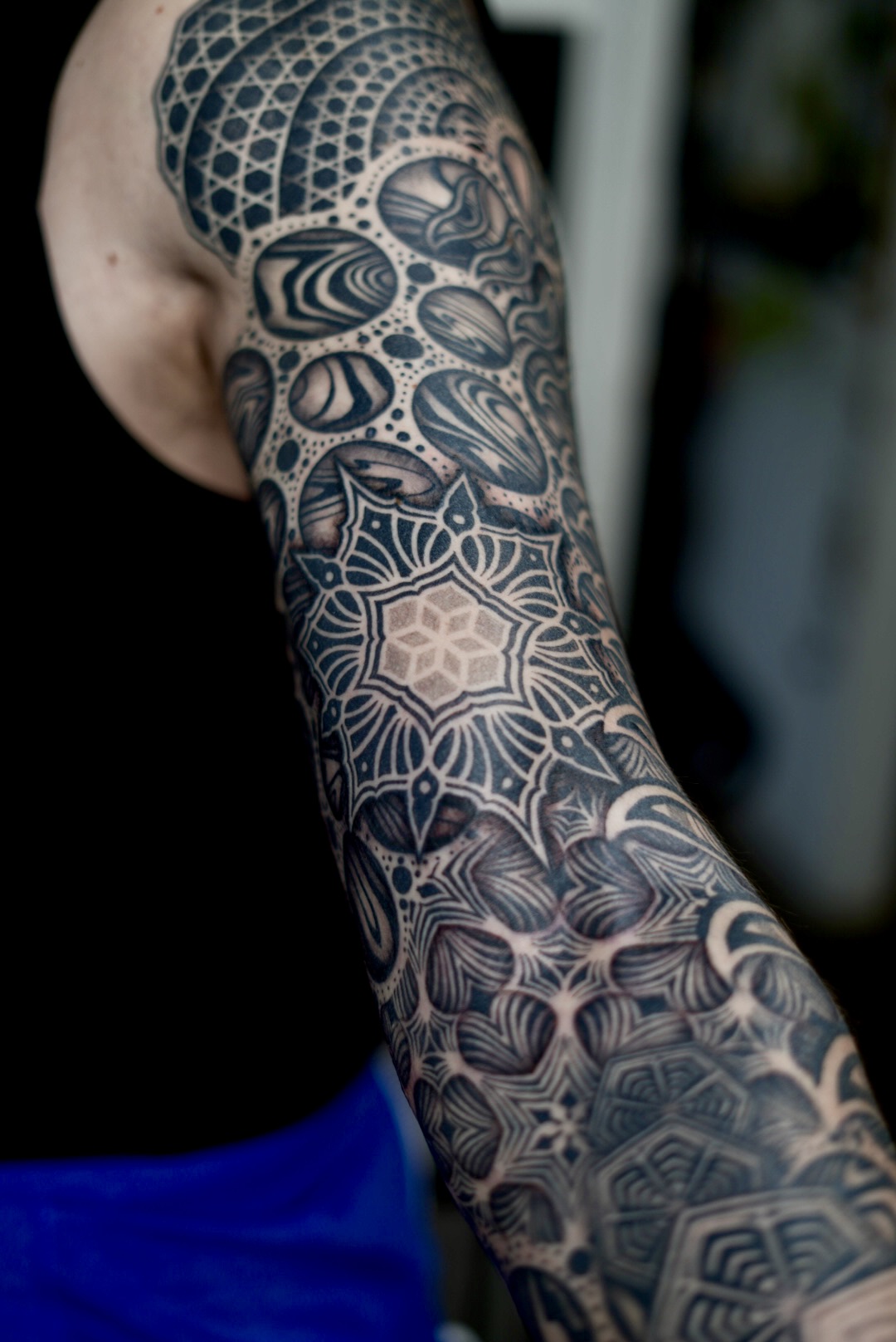 Cosmic sleeve extended arm — planets and mandala by Steve Sherick